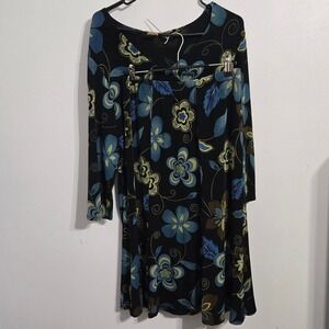 S#23 Choices Black Floral Print Long Sleeve Top &‎ Midi Skirt Set Women's Size L
